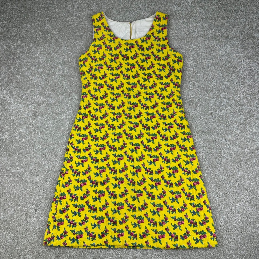Modern Juniors Vintage 60s Mod Quilted Floral A-Line Dress Yellow Sleeveless S